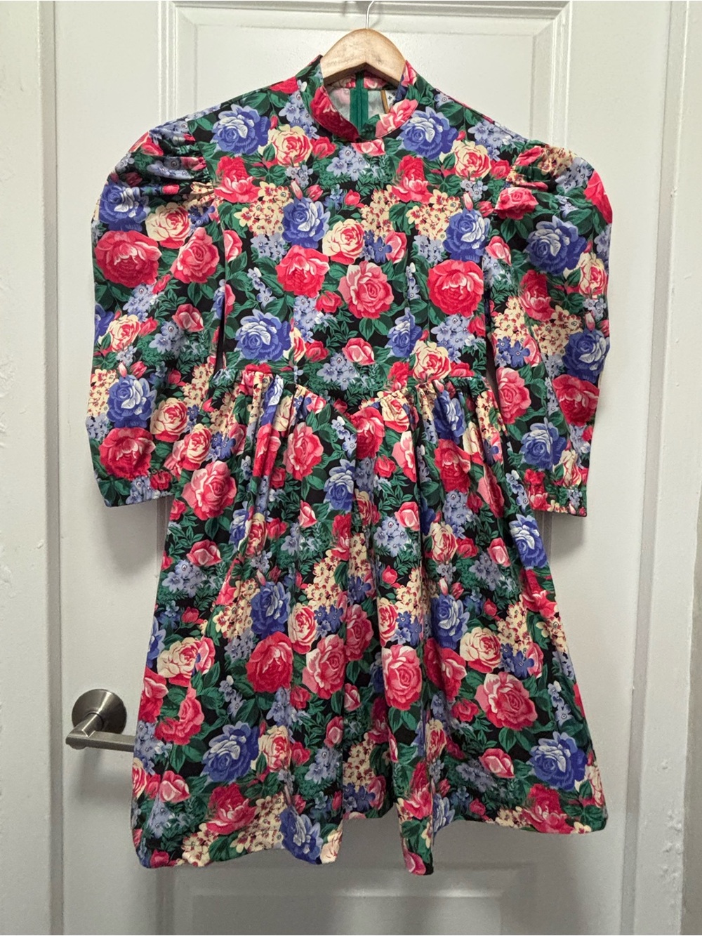 Vintage-Inspired Floral Fit & Flare Dress in Red, Blue and Green